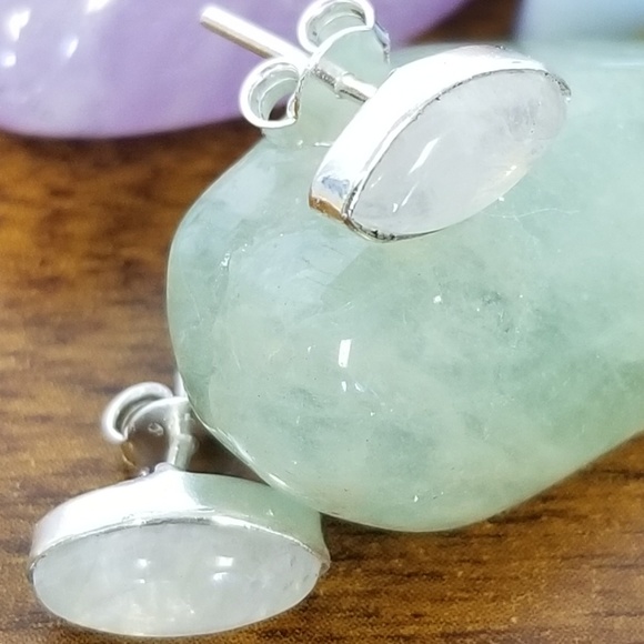 Marquis cut rainbow moonstone studs - Picture 2 of 7